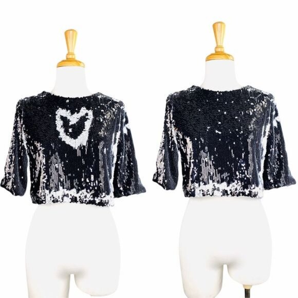 Lucy Paris Crop Top Reversible Sequins Black and White Party Top Size S NWOT - Picture 5 of 13